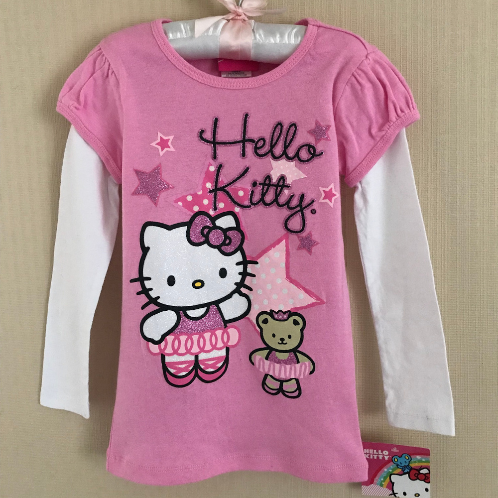 Hello Kitty Girls 4 Ballerina Pink Tee Top Long Sleeve NWT